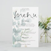 Budget modern Eucalyptus Script Wedding Menu (Staand voorkant)
