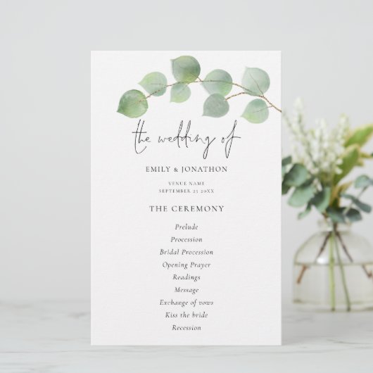 Budget Modern Eucalyptus Weddenschap Programma (Staand voorkant)