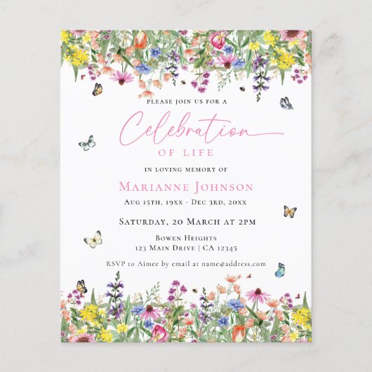 Budget Modern Floral Memorial Viering van het leve (Voorkant)