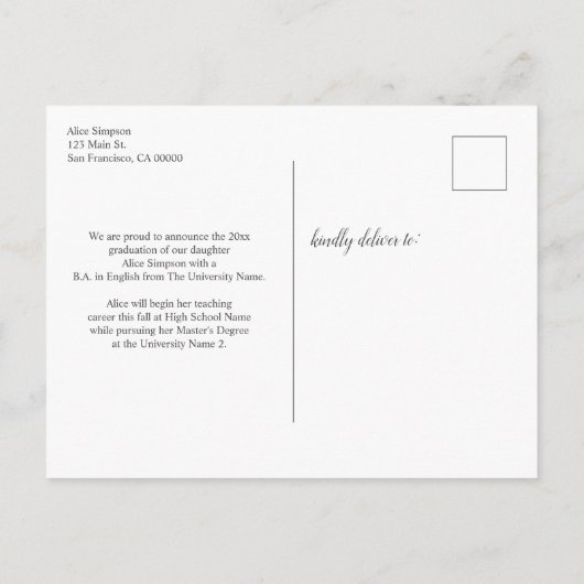 Budget Modern Foto Afstuderen Aankondigingskaart (Achterkant)