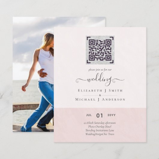 BUDGET Modern FOTO Huwelijksuitnodiging QR CODE RS (Voorkant / Achterkant)