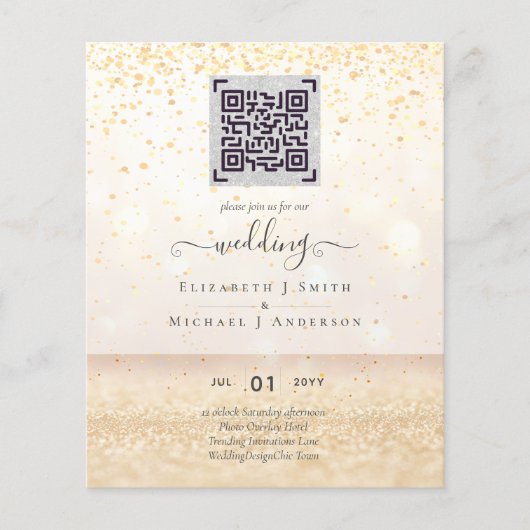 BUDGET Modern FOTO Huwelijksuitnodiging QR CODE RS Flyer (Voorkant)
