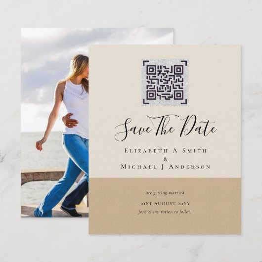 BUDGET Modern FOTO SAVE THE DATE QR CODE RSVP (Voorkant / Achterkant)