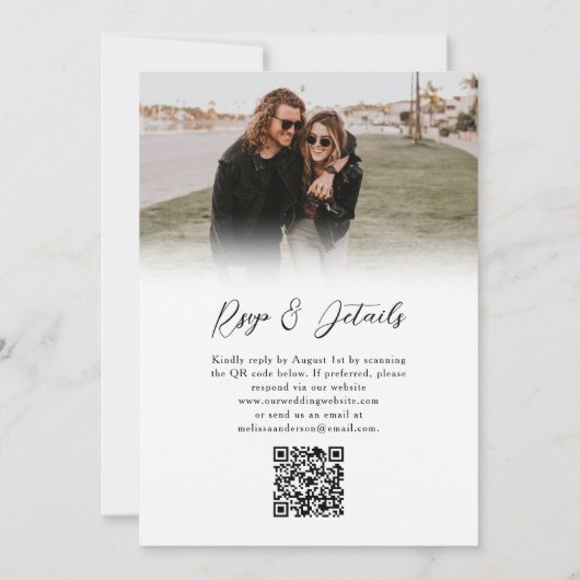 Budget Modern Fotoscript Rsvp QR code Bruiloft Kaart (Achterkant)