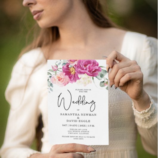 Budget Modern Fuchsia Roze Bloemen QR Code Huwelij