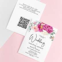 Budget Modern Fuchsia Roze Bloemen QR Code Huwelij