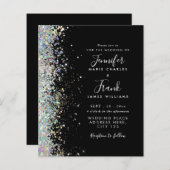 Budget Modern Glitter Zwart Bruiloft Uitnodiging (Voorkant / Achterkant)