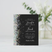 Budget Modern Glitter Zwart Bruiloft Uitnodiging (Staand voorkant)