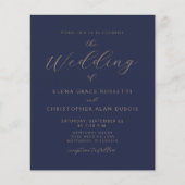 Budget Modern Gold Script Navy Blue Wedding Invite (Voorkant)