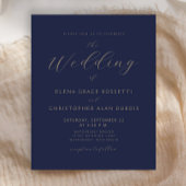 Budget Modern Gold Script Navy Blue Wedding Invite