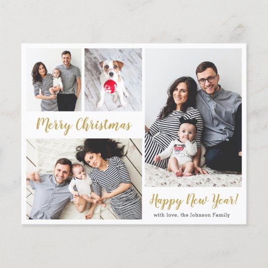 Budget Modern Goud Script 5 Foto Kerst Kaarten (Voorkant)