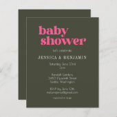 Budget Modern Groovy Roze Groen Baby shower Uitnod (Voorkant / Achterkant)