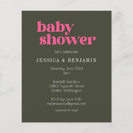 Budget Modern Groovy Roze Groen Baby shower Uitnod