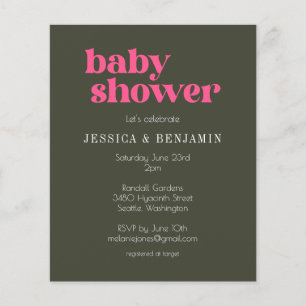Budget Modern Groovy Roze Groen Baby shower Uitnod