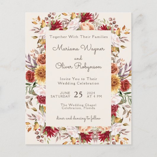 Budget Modern Herfst Floral Ivory Bruiloft (Voorkant)