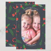 Budget Modern Holly Berries Photo Holiday Card (Voorkant / Achterkant)