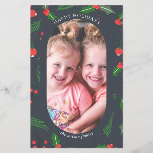 Budget Modern Holly Berries Photo Holiday Card (Voorkant)