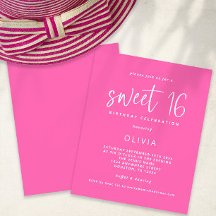 Budget Modern Hot Pink Sweet 16 Verjaardag Uitnodi