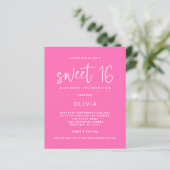 Budget Modern Hot Pink Sweet 16 Verjaardag Uitnodi (Staand voorkant)