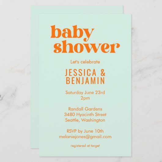 Budget Modern Kute Munt Oranje Baby shower Uitnodi (Voorkant / Achterkant)