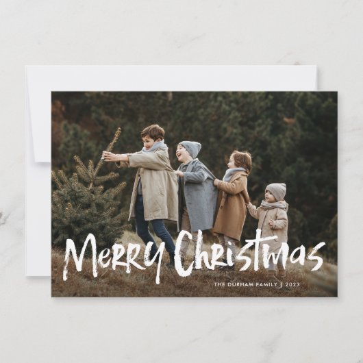 Budget Modern Lettering Twee foto Vrolijk Kerstfee Feestdagenkaart (Voorkant)