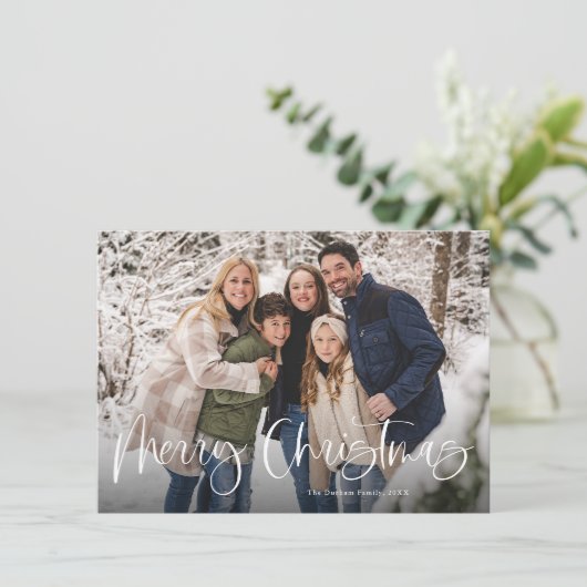 Budget Modern Lettering Twee foto Vrolijk Kerstfee Feestdagenkaart (Staand voorkant)