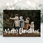 Budget Modern Lettering Twee foto Vrolijk Kerstfee Feestdagenkaart<br><div class="desc">Budget Modern Lettering Two Photo Merry Christmas Holiday Kaart beschikt over een volledige afloopfoto op de voorkant,  en een andere foto op de achterkant met ruimte voor uw langere bericht. Deze kaart is op een budgetvriendelijk papier in een kleiner formaat.</div>