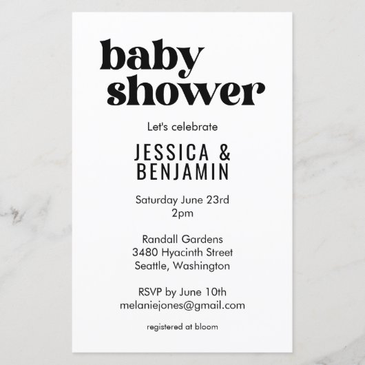 Budget Modern Leuk Zwart Wit Baby shower Invite (Voorkant)