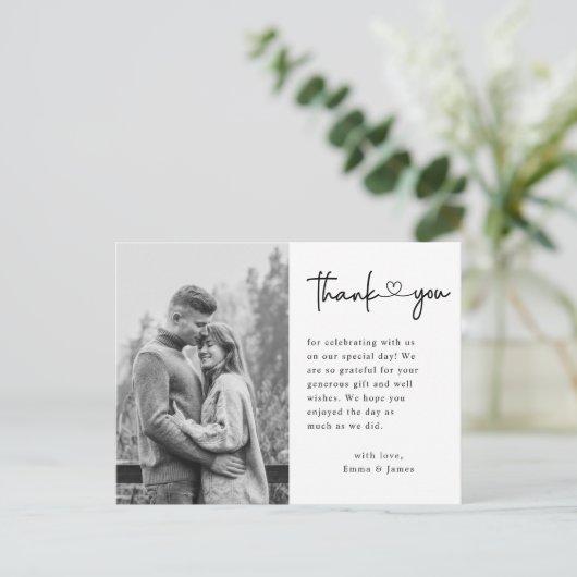 Budget Modern Love Script Weduwfoto Hartelijk dank Briefkaart (Staand voorkant)