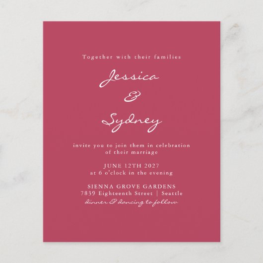 Budget Modern Magenta Script Wedding (Voorkant)