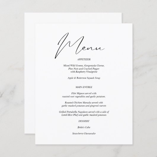 Budget Modern menu voor zwart-wit (Voorkant / Achterkant)