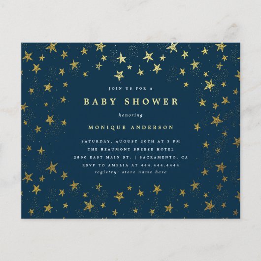 Budget Modern Midnight Blue Stars Baby shower (Voorkant)