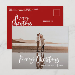 Budget Modern minimaal 1 foto rood script Kerstmis Feestdagenkaart