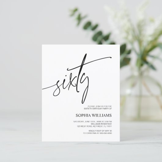 Budget Modern Minimalistisch 60e Verjaardag Uitnod (Staand voorkant)