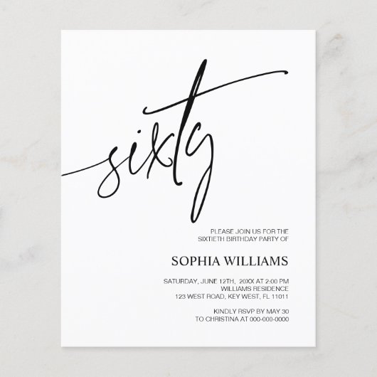 Budget Modern Minimalistisch 60e Verjaardag Uitnod (Voorkant)