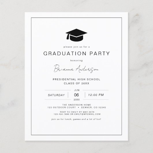 Budget Modern Minimalistisch Chic Graduation Party (Voorkant)