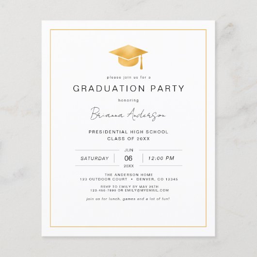 Budget Modern Minimalistisch Goud Afstudeerfeest (Voorkant)