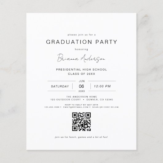 Budget Modern Minimalistisch QR Code Graduation Pa (Voorkant)