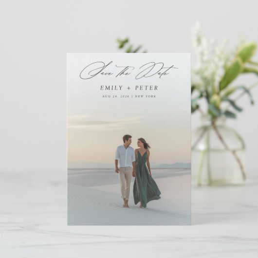 Budget Modern Minimalistisch Script 2 Foto Save The Date (Staand voorkant)
