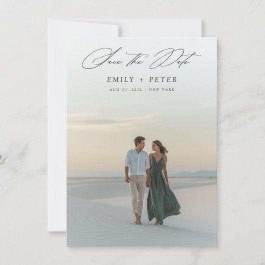 Budget Modern Minimalistisch Script 2 Foto Save The Date (Voorkant)