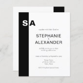 Budget Modern Monogram Black White Wedding Invite (Voorkant / Achterkant)