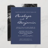Budget Modern Navy Blue Photo Wedding Invitation (Voorkant / Achterkant)