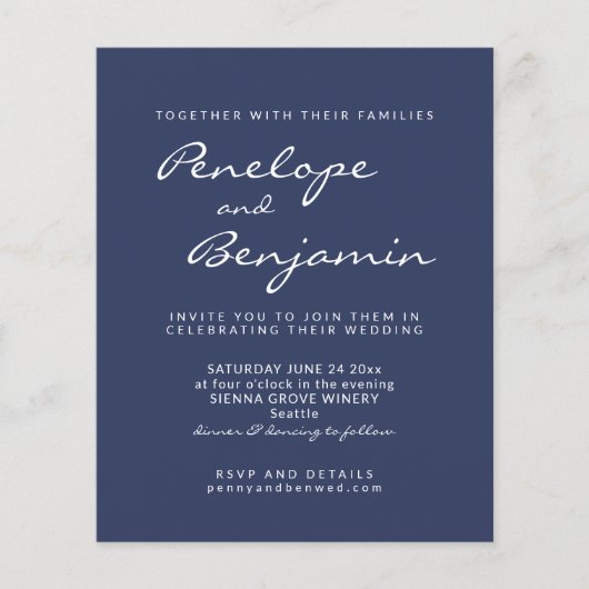 Budget Modern Navy Blue Photo Wedding Invitation (Voorkant)
