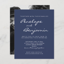 Budget Modern Navy Blue Photo Wedding Invitation