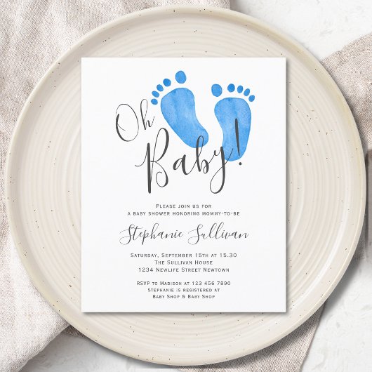 Budget Modern Oh Baby Boy Baby shower Uitnodiging