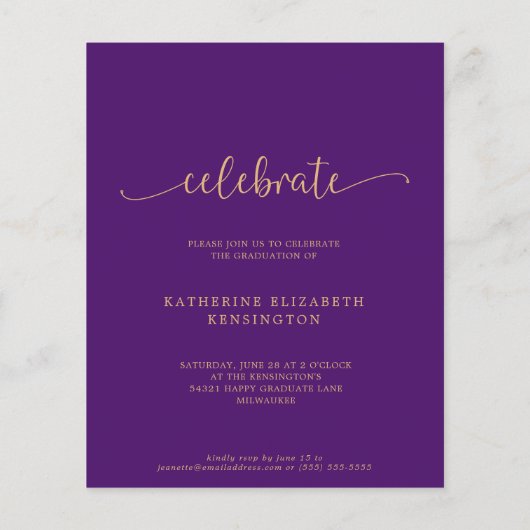 Budget Modern Paars Gold Arch Foto Afstuderen (Achterkant)