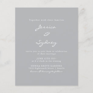 Budget Modern Pewter Script Weduwen Uitnodiging