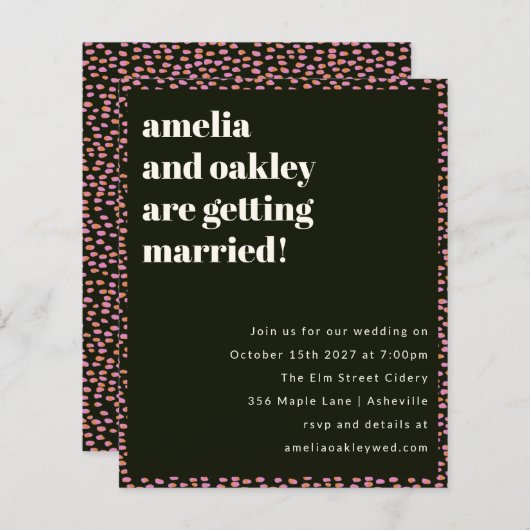 Budget Modern Pink Black Dot bruiloft uitnodiging (Voorkant / Achterkant)