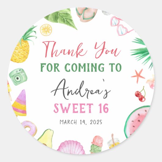 Budget Modern Pool Party Summer Sweet 16 Birthday Ronde Sticker (Voorkant)