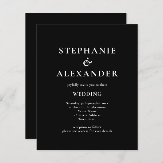 Budget Modern QR Code Black White Wedding Invite (Voorkant / Achterkant)
